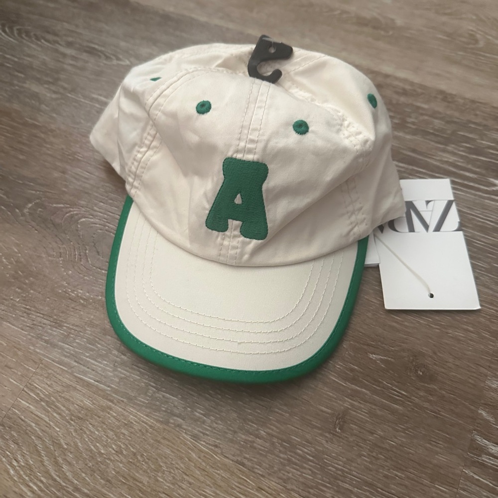 NWT Zara Kids Cream Cap with Green Accent